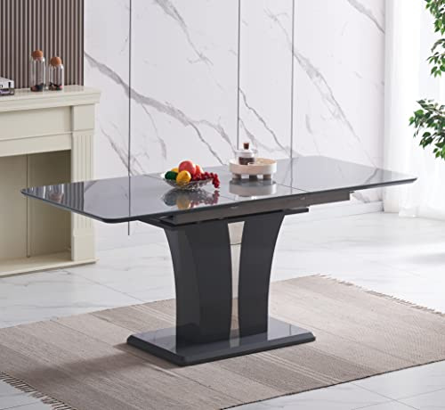 Furnizone UK MOZART Grey Glass Extending 6 Seater Dining Table