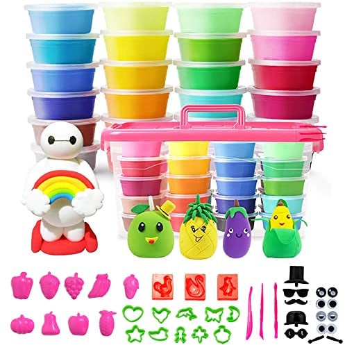 KOKOBOX 24 Farben Kinder Knete Set Modelliermasse Lufttrocknender Ton Polymer Knetbeton Karten Knetmasse Selbsttrocknender Spielzeug Geschenke Kinder Jungen Mädchen ab 3 4 5 6 7 8-12 Jahre