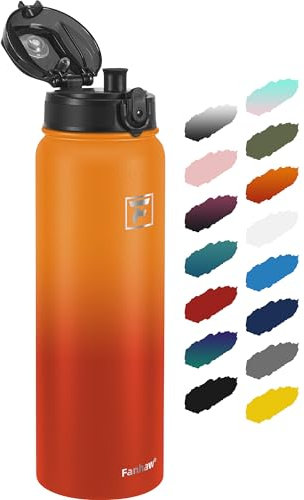 Fanhaw 1 L Insulated Stainless Steel Water Bottle with 1 Lid (Chug Lid) - For Kids, Women, Men | Leak & Sweat Proof with Anti-Dust Lid (Yellow Orange)