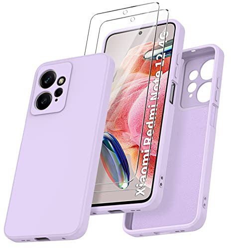 Qasyfanc Funda Compatible con Xiaomi Redmi Note 12 4G con Protección de La Cámara y 2 Piezas Cristal Templado, Carcasa Suave TPU Silicona con Tapete de Microfibra Anti-Rasguño, Morado
