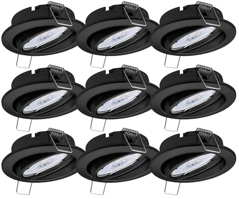 9x Oktaplex Spots schwenkbar Dijon - mit Nizza LED Modul 4,8W 230V 2700K 380lm Warmweiß 110° - Einbauleuchten Schwarz Lochmaß 68mm
