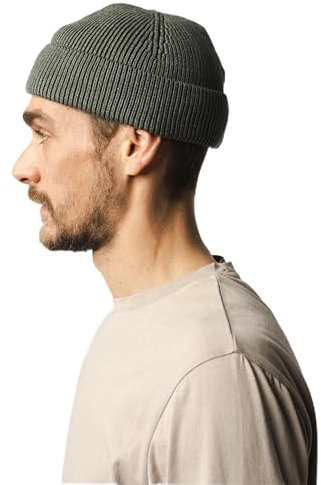 Mela - Kurze Rippstrick Mütze RAFI | Nachhaltig mit Fairtrade Cotton, GOTS & Grüner Knopf Zertifizierung, Farbe:grün Melange