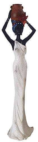 Aspinaworld Afrikanische Dekofigur Frau mit Wasserkrug auf dem Kopf 49 cm weiß, Afrika Deko, Afrika Frauen Figur