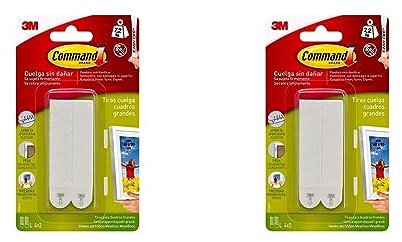 Command Strisce Adesive Appendiquadri Grandi, Confezione da 8 Coppie di strisce, Taglia L, Colore Bianco, Strisce Adesive da Muro per Quadri, Cornici e Poster