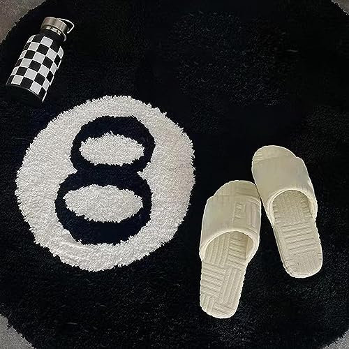Simulation Billard 8 Ball Teppich Mode Rund Tufting Weich Stuhl Pad Anti-Rutsch Badematte Kinder Schlafzimmer Schwarz Teppich Schwarz Kreis Teppiche für Wohnzimmer,001,80 * 80cm