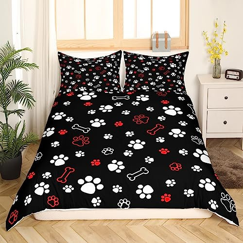 Hundepfote Druck Bettwäsche 155x220 für Jungen Nette Tier Welpen Bettbezug Hund Thema Bettwäsche Set Haustier Tier Hund Tröster Bezug Knochen Bettwäsche Abdeckung Hund Liebhaber Bettwäsche Sammlungen