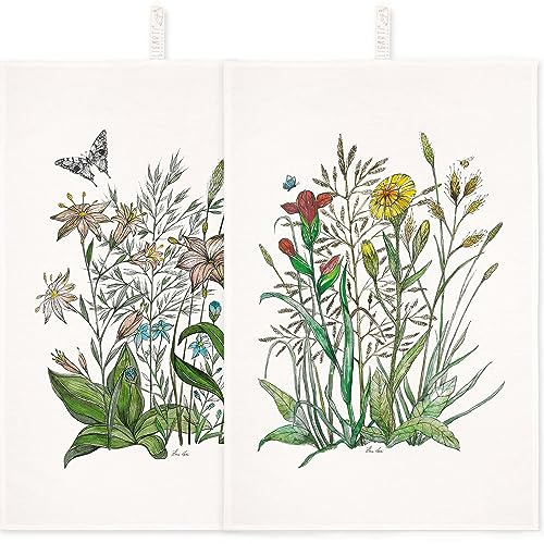 Ligarti® Geschirrtuch Set Halbleinen (Made in EU) I Design Küchenhandtuch 50x70 cm I ÖKO-TEX I Abtrockentücher | Blumen