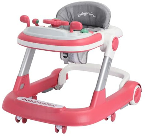 UBRAVOO 2-in-1-Lauflernhilfe, Lauflernhilfe für Kleinkinder mit herausnehmbarer Futterschale und Musikablage, faltbarer Lauflernwagen für Kinder im Alter von 6 bis 18 Monaten (Rot)