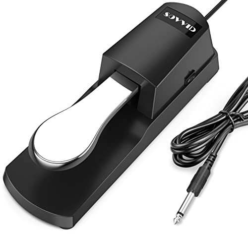 Sovvid Sustain Pedal for Keyboard, Universal Sustain Pedal with Classic Straight Plug, Piano Foot Pedal for All Brands Electronic Keyboards, MIDI Keyboards, Digital Pianos, Yamaha (Black)