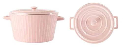 MoRfiL Cazuela Cerámica De Color con Tapa Y Manija, 1.100 ML para Asadores Y Hornos,Rosado