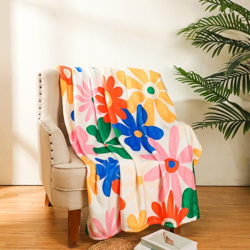 Frienda 70er-Jahre-Retro-Überwurfdecke, groovig, Flanell, weiche Decke, Vintage, Boho, Hippie, ästhetisch, dekorative Decke, bunt, warm, Fleece, gemütlich, Couch, Bett, Stuhl, Sofa, Zubehör, 127 x