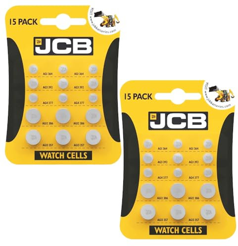 JCB Watch Batteries - 30 Mixed Pack Cell Batteries | Calculator | Toys | Car Keys | Pacemaker Button Batteries | health & fitness devices | Watch Batteries Assorted Sizes 364, 392, 377, 386, 357