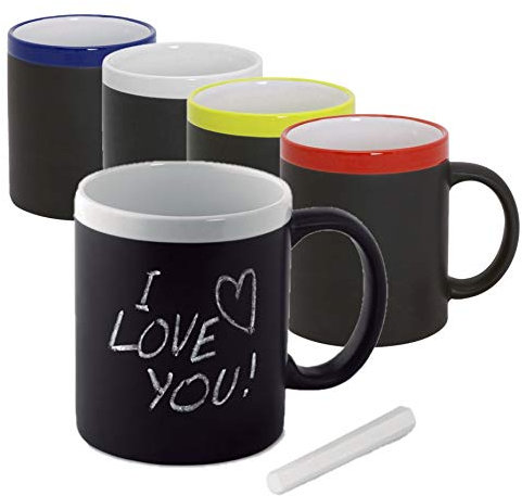 Publiclick Lote 20 tazas pizarra con tiza para pintar, surtido 4 colores, tazas cafe, tazas desayuno, tazas regalo