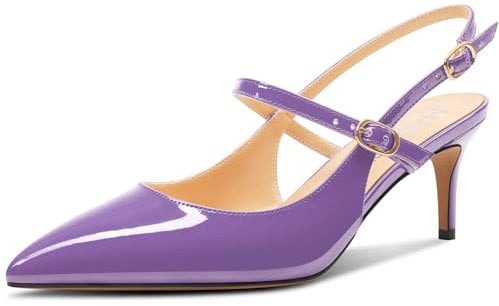 MAGIOPY Donna Medio Gattini Tacco Heel a Punta Cinturino alla Caviglia Pumps Slingback Fibbia Ufficio Dress Scarpe 6.5 CM Heels Viola 35 EU
