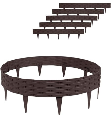 XINZI Bordo per aiuole, 5 m, in plastica, effetto rattan, per il giardino, per la palizzata, per il giardino, per la palizzata, per il giardino, per la palizzata (5 pezzi, marrone)