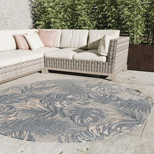 Interiyou Outdoor Teppich Wetterfest Florenz - 320x320 cm Rund Multicolor - Wasserfest für Balkon, Terrasse, Garten - Outdoorteppich passend auch für Wohnzimmer, Schlafzimmer und Küche - Aussenteppich