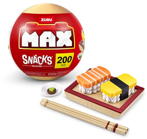MAX Premium Snacks Bausteine,Sushi (bis zu 200 Teile, 6 zum Sammeln). Bausteine für Teenager, Erwachsene und Sammler. Baue, sammle und präsentiere deine Sammlung an leckeren Snacks!