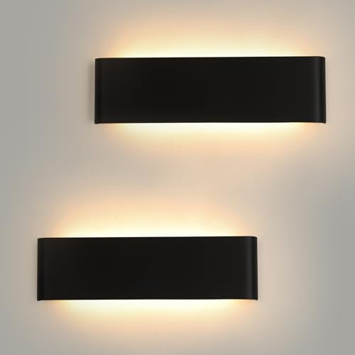 Mille Lucciole 2 Stück Wandleuchte Innen Modern LED Wandleuchte Innen 18W 31CM 2160LM Wandlampe Schwarz Up Down Wandbeleuchtung Warmweiss Wandleuchten IP44 Flurlampen für Wohnzimmer Schlafzimmer