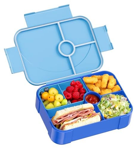 LEIKEEGO Lunch Box, Leak-Proof Bento Lunch Box Kids, Snack Box with 6 Compartment for Kids/Adults/School/Work(Blue)
