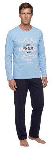Henry Terre Herren Pyjama Vintage Hose Anthrazit Langarm Schlafanzug 2 teiliges Set