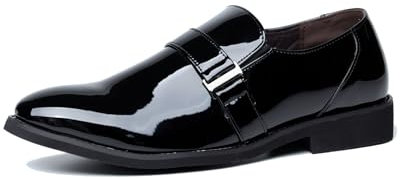 Mocassini da uomo in pelle verniciata, alla moda, con lacci, scarpe brogue formali, per abiti da matrimonio, Nero , 46 EU