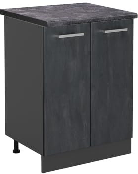 Vicco Küchenunterschrank R-Line, Schwarz Beton/Anthrazit, 60 cm AP Anthrazit