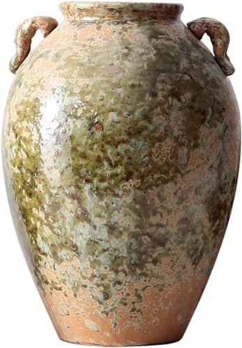 MJMLUCK Farmhouse Style Ceramic Vase, Amphora Home Decorative Vase Handmade Vase for Living Room Garden Dining Table (Color: Default)