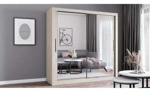 Fabryka Mebli Idźczak Kleiderschrank mit Spiegel - Schwebetürenschrank - Schlafzimmerschrank - 64 x 203 x 215 cm - Wohnzimmerschrank - Garderobenschrank, Schrank mit Zwei Türen, modern