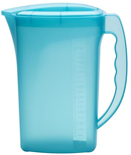 Engelland - 1 x Getränkekrug mit Deckel, Blau, für Saft, Wasser, Eistee, Softdrinks, Kanne, Behälter, Kühlschrankkrug, Multifunktionsbox, 2 Liter, Füllskala, BPA-frei, Kunststoff