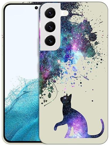 GlamCase for Samsung Galaxy S22 5G, Samsung S22 Case - Galaxy Cat Pattern Printed Slim & Sleek Cute Plastic Hard Snap on Protective Designer Back Phone Case/Cover for Samsung S22 5G