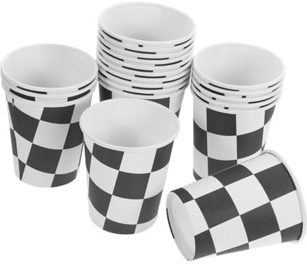 Vaguelly 30pcs Racing Party Paper Cups 250ml Black and White Checkered Reusable Cups for Sports Party Banquet Coffee Tea Juice Birthday Tableware