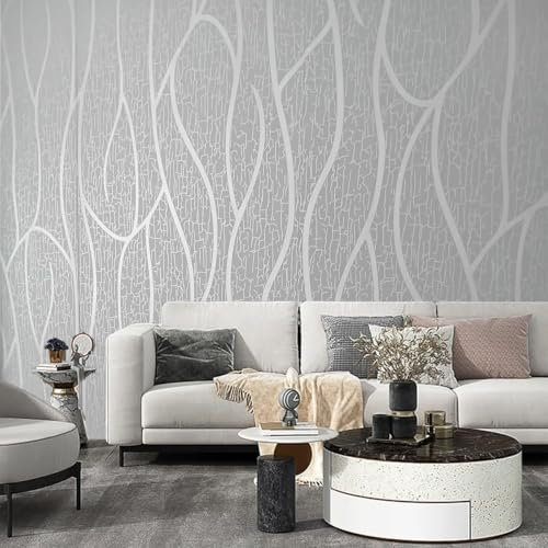 Camiraft 0,53m x 9,5m Grau Tapete 3D Vliestapete Modern Minimalistisch Wallpaper mit Leicht Glänzend Streifentapete Wanddekoration in Wohnzimmer,Rolle Schlafzimmer und Büro