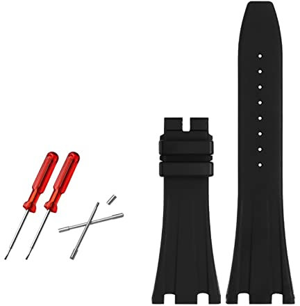 JUANZD Gummi -Uhrengurt 28mm Uhrbandkompatibel mit AP 15703 26470SO Royal Oak Offshore Herren Sport Watch Armband(Black no buckle)