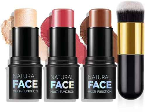 MLSMILE 3Pcs Cream Contour Stick Makeup Kit,Create Face Contour,Highlighter Stick,Blush stick for Sculpt the Cheeks,Bronzer Contour Sticks,Waterproof Long-lasting Contour set,Non-greasy（08#,10#,12#）