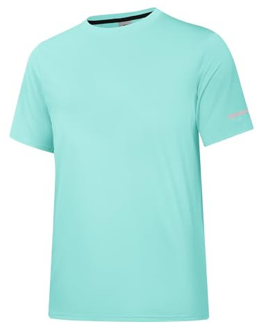 Herren Rash Guard UPF 50+ Sonnenschutzkleidung Kurzarm-T-Shirts für Männer Leichte, schnell trocknende SPF UV Swim Surfing Tees Cyanfarben 07-L