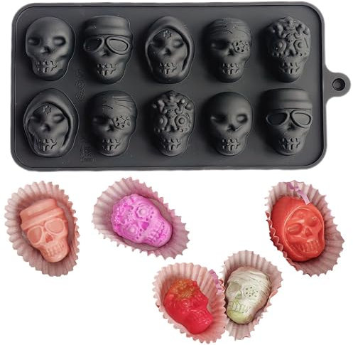 Syiyunran Totenkopf Silikon Eiswürfelform - 4,5cm，Farbe Schwarz Iskugelform 22x11cm，6 Fächer, Totenköpfe Cube Mouldwürfelform Geeignet für Whisky Saft Bier Kaffee Getränke