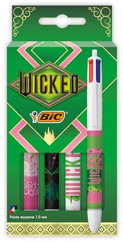 BIC Stylo 4 Couleurs Décors Édition Limitée Noël Wicked, Stylo à Bille Collectionneur - Couleurs Assorties, Étui de 4