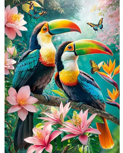 HEIBAGO 5D Bricolage Oiseaux Diamond Painting, Fleurs Broderie Peinture Diamant pour Adultes, Diamond Painting Complet Diamant Kit Animaux Cristal Painting Artisanat pour Murale Décoration 30x40cm