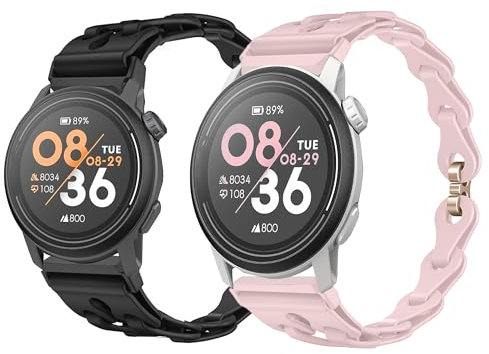 Lamshaw bracelet Compatible COROS Pace 3 Montre,20mm,22 mm bracelet de remplacement évidé en silicone élastique de compatible les montres intelligentes COROS APEX 2/PACE 2 (Noir+Rose, 20mm)