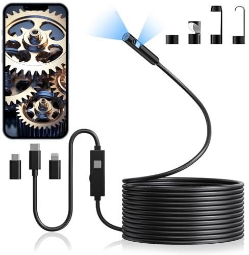 Dual Lens Endoscope Inspection Camera, Qimic No WiFi USB Endoscope Camera with 8+1 LED Lights, 16.4FT Semi-Rigid Snake camera, 7.9mm IP67 Waterproof Borescope for Android, iPhone, iPad