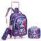 Egchescebo Zaino con Rotelle Bambina Trolley Zainetto Asilo Scuola Elementare Primaria 17” 3PCS Borsa Pranzo Portamatite Media Carrello Ruote Valigia Ragazza Cavalcabile per Rullo Gatto Viola