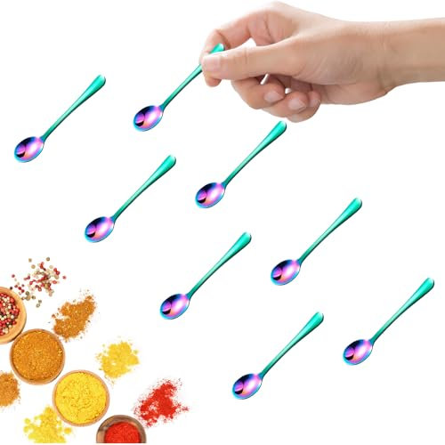 GlamRays 8 Stück Tiny Edelstahl Löffel für Gewürzgläser, Mini Größe 7,5CM, Cute Small Edelstahl Gewürz Löffel für Gewürze, Salz, Fun Little Scoops(Bunt)
