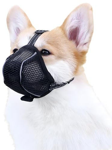 VZU Maulkorb für Hunde, Atmungsaktiv, Reflektierend, Verstellbarer Hundemaulkorb für Kleine Mittelgroße und Große, Verhindert Kauen, Fressen, Beißen, Mesh Haustiermaske(Schwarz, S) (S)