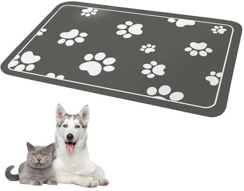 Haustier Futternapf Unterlage 30x50cm Kieselgur Saugfähige Hundematte rutschfeste Hundefuttermatte Langlebige Langsame Fresser Matte für Futter und Wassernäpfe Dunkelgrau