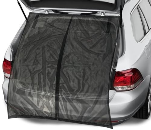 HIULLEN Cubierta para Maletero de Puerta Trasera de Gran Tamaño, 170 * 150CM Cortinas de Protección Solar Magnéticas, Automóviles Mosquitera para Furgoneta, Mosquitera de Malla Negra para Coche SUV