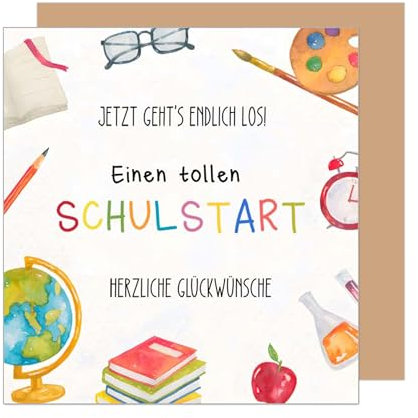 Edition Seidel Premium quadratische Glückwunschkarte zur Einschulung mit Umschlag. Einschulungskarte mit Spruch zum Schulanfang Karte Grußkarte für Schulkind Mädchen Junge 1. Klasse (ESQ100 SW025)