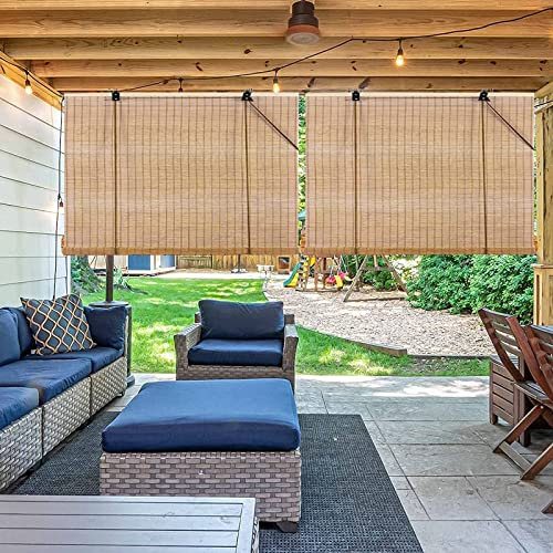 Außenrollo Holz Jalousie mit Sonnenschutzrollo, Bambusrollo für Balkon, Küche, Terrasse, Pergola, Dekoration, Badewanne