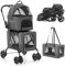 COSTWAY 3 in 1 Hundewagen, Hundebuggy 2 Etagen mit Netzfenstern & Taschen & Polstern, Oxford & Metall, Haustiere Buggy bis 16 kg, Hundebox Transporttasche klappbar, für Hunde Katzen Haustiere (Grau)