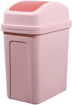 Plastic Bins with Lids,Swing Bin,Waste Recycling Bin with Swing Flip Top Lid-Durable Plastic Rubbish Bin for Kitchen,Home,Bathroom, Bedroom&Office,Garden Rubbish Waste Disposal Bin (Pink)