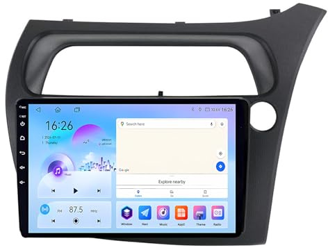 9 Pulgadas Radio Coche 2 DIN Bluetooth Android 14 Radio para automóvil para Honda Civic Hatchback 2006-2011 con Cámara de Respaldo Controles del Volante GPS Navi inalámbrico(B,H6 8G+256G)